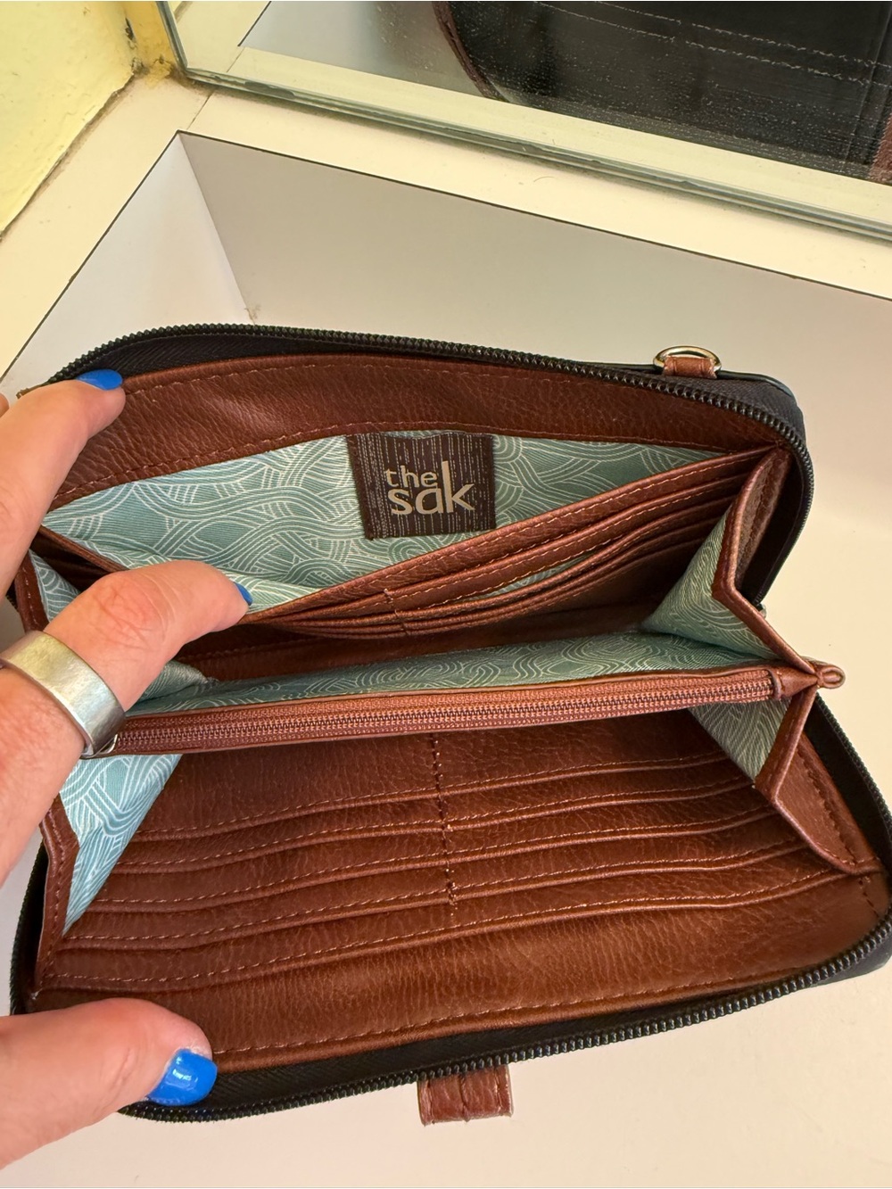 The Sak Black and Brown Leather smartphone Wristlet/Wallet with Stud Detail - Picture 3 of 4